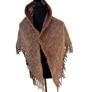 Vintage Womens Montrose Mohair Wool Shawl Fringe Sweater Brown 1960s